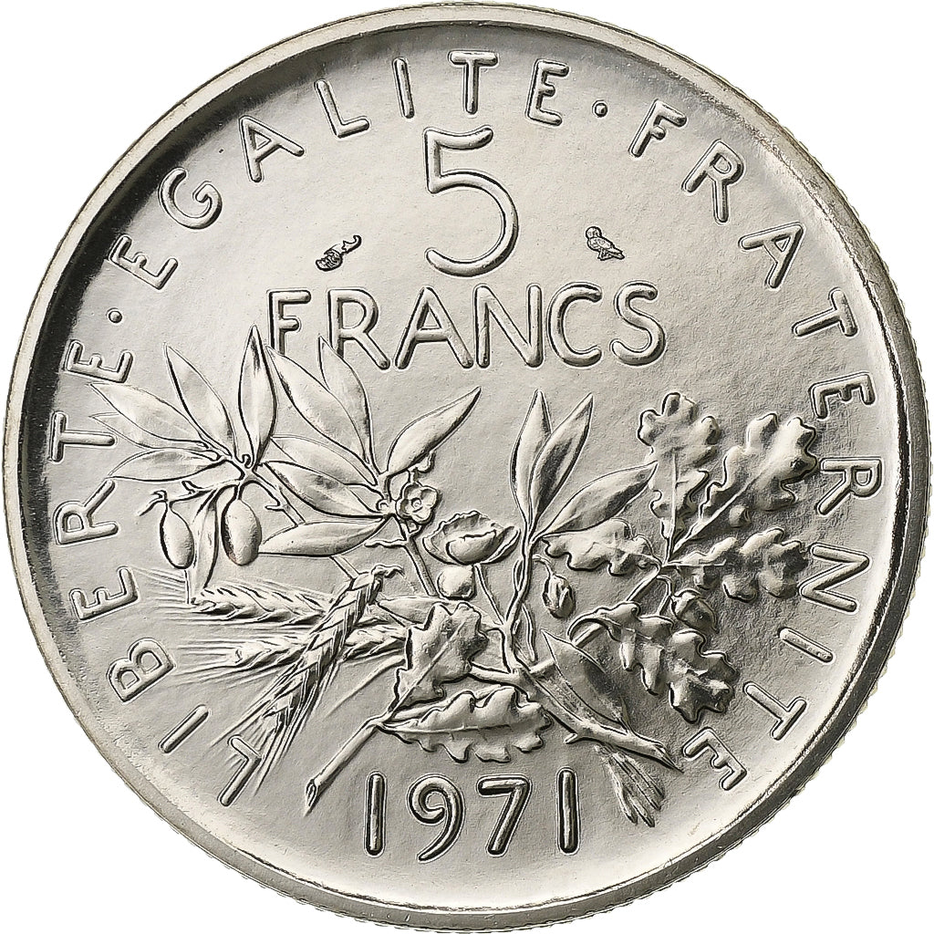 França, 5 Francs, Semeuse, 1971, MDP, série FDC, Cobre-Níquel Revestido a