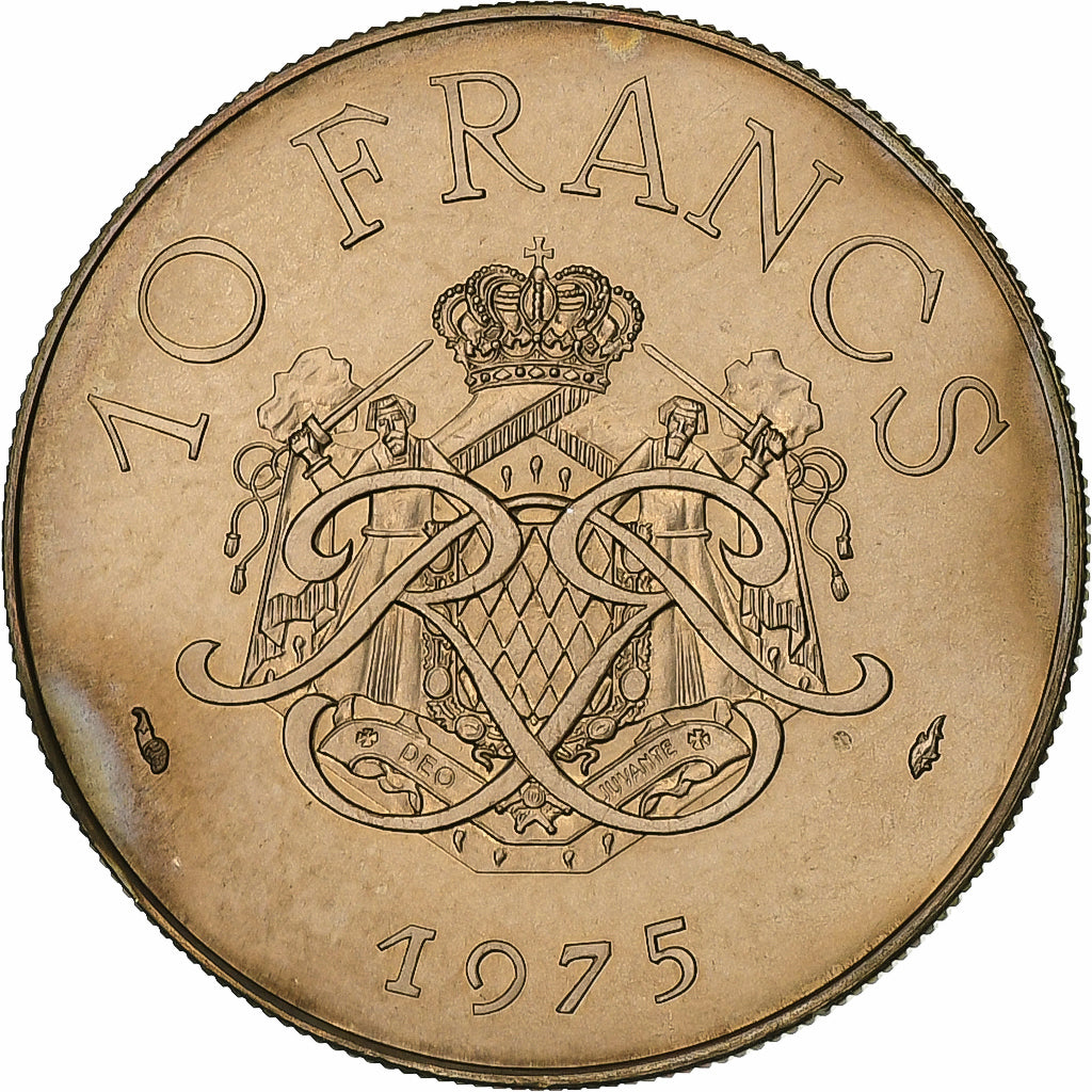 Mónaco, Rainier III, 10 Francs, 1975, MDP, série FDC, Cobre-Níquel-Alumínio