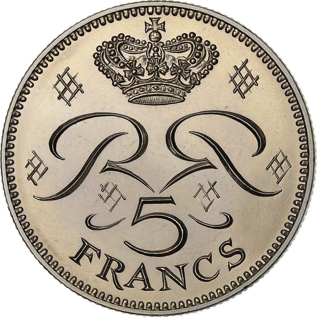 Mónaco, Rainier III, 5 Francs, 1975, MDP, série FDC, Cobre-níquel, MS(65-70)