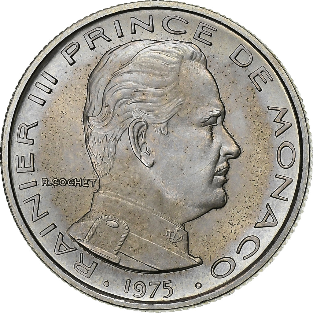 Mónaco, Rainier III, 1/2 Franc, 1975, MDP, série FDC, Níquel, MS(65-70)