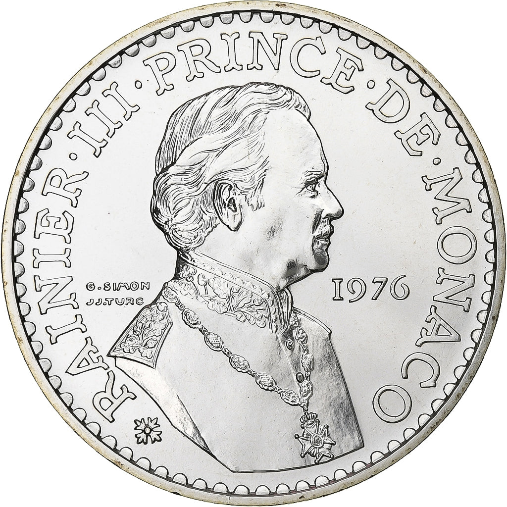 Monaco, Rainier III, 50 Francs, 1976, MDP, série FDC, Silver, MS(65-70)