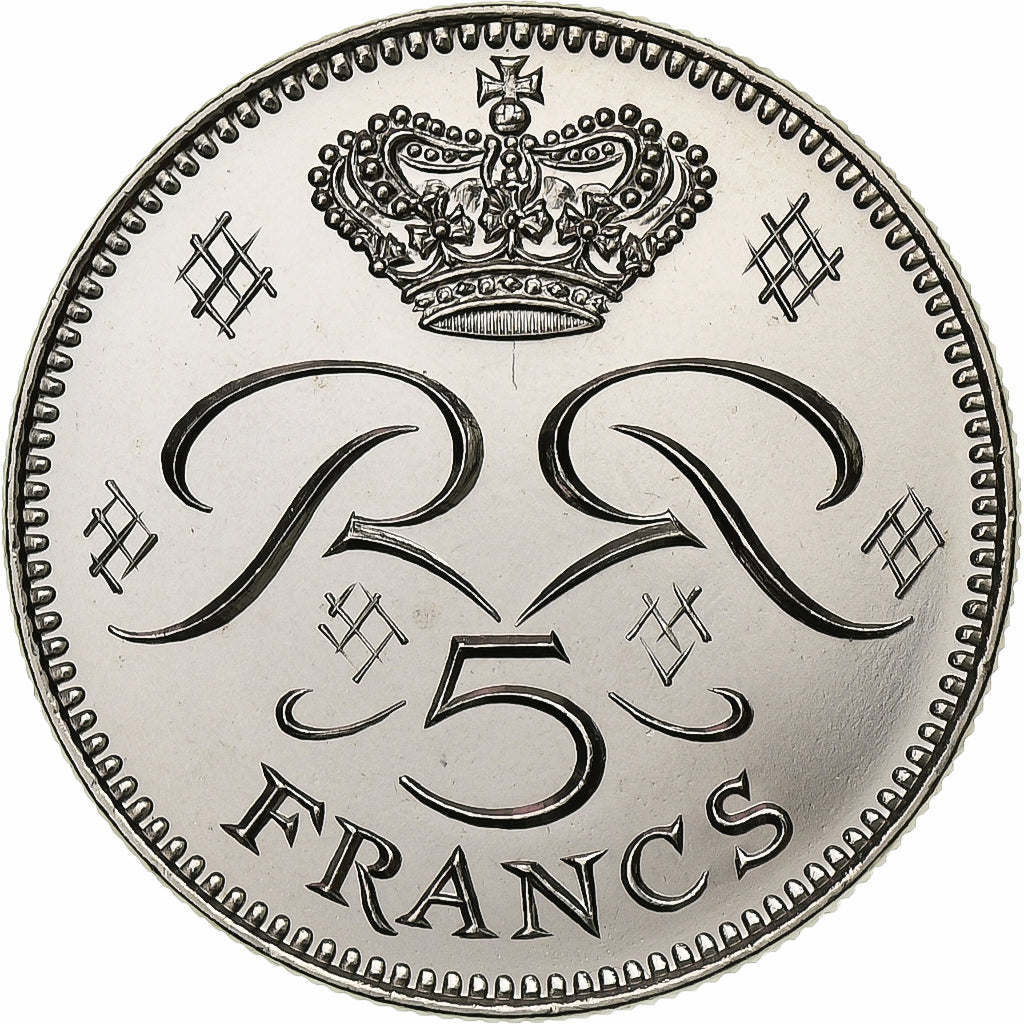 Mónaco, Rainier III, 5 Francs, 1976, MDP, série FDC, Cobre-níquel, MS(65-70)