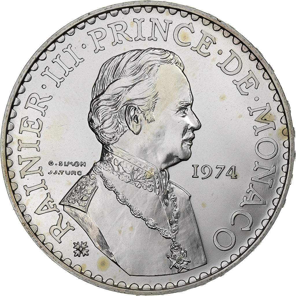 Monaco, Rainier III, 50 Francs, 1974, MDP, série FDC, Silver, MS(65-70)