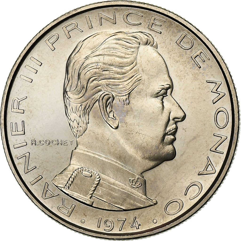Mónaco, Rainier III, 1 Franc, 1974, MDP, série FDC, Níquel, MS(65-70)