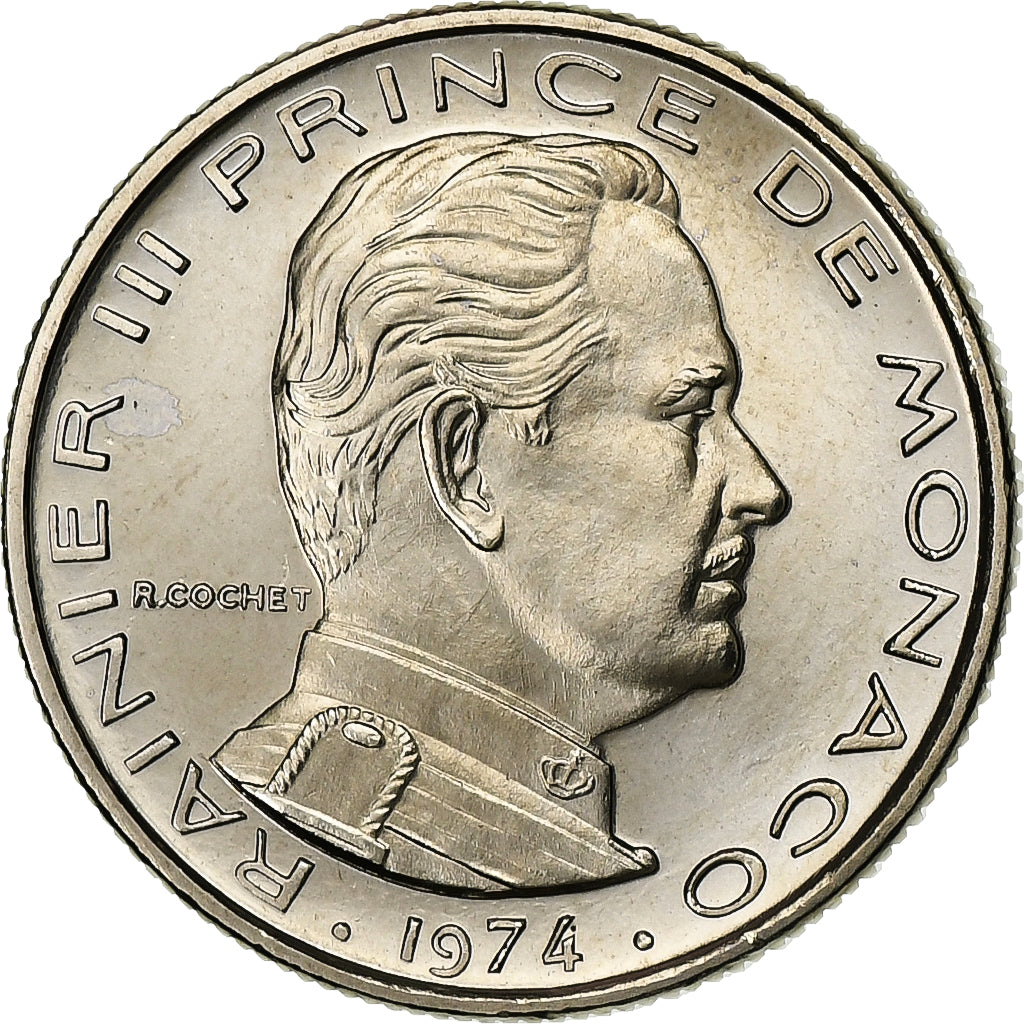 Mónaco, Rainier III, 1/2 Franc, 1974, MDP, série FDC, Níquel, MS(65-70)