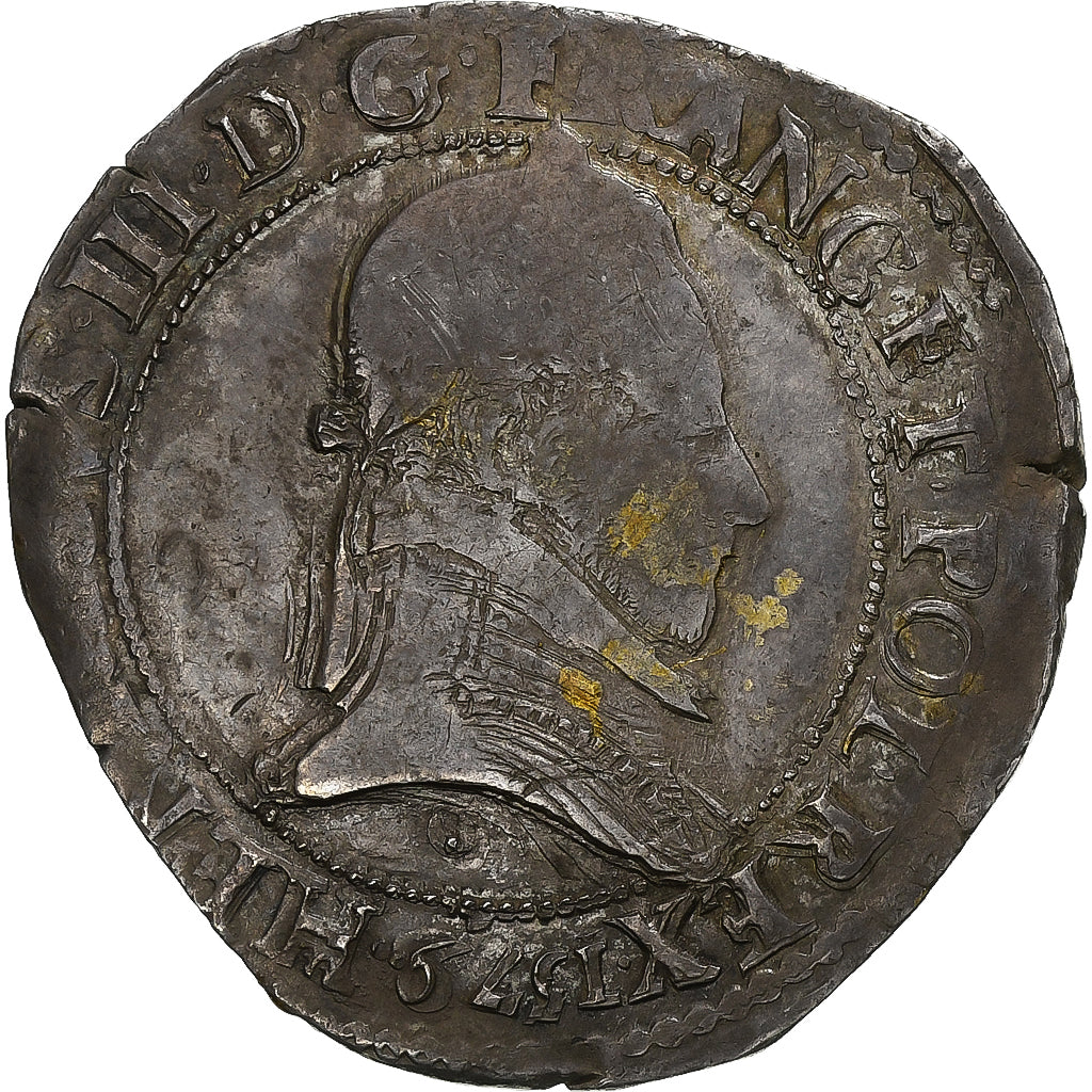 France, Henri III, Franc au Col Plat, 1579, Bourges, Très rare, Argent, TB