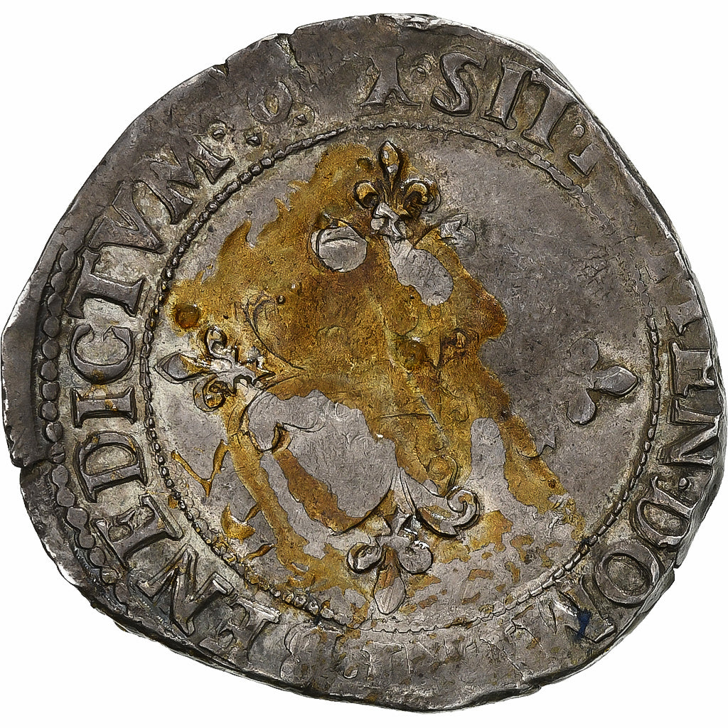 France, Henri III, Franc au Col Plat, 1579, Bourges, Très rare, Argent, TB