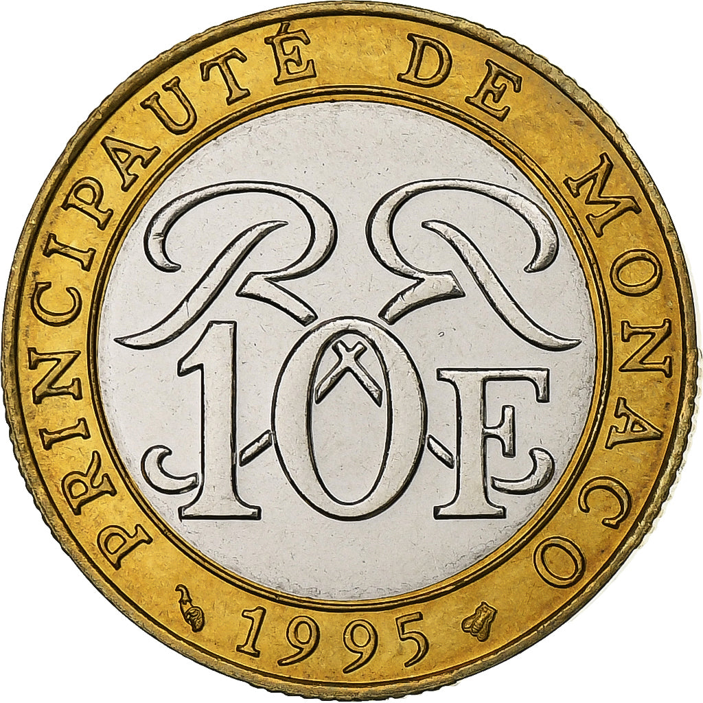 Mónaco, Rainier III, 10 Francs, 1995, MDP, Série BU, Bimetálico, MS(65-70)