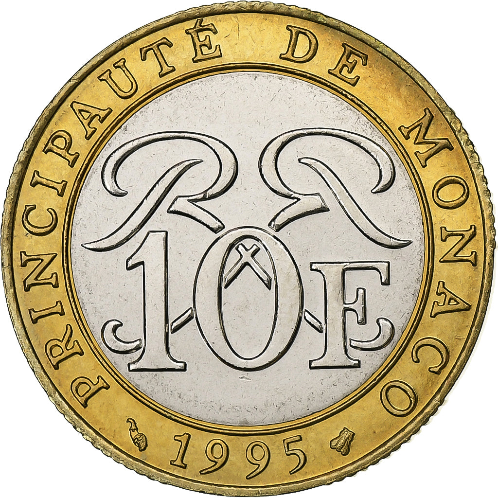 Mónaco, Rainier III, 10 Francs, 1995, MDP, Série BU, Bimetálico, FDC