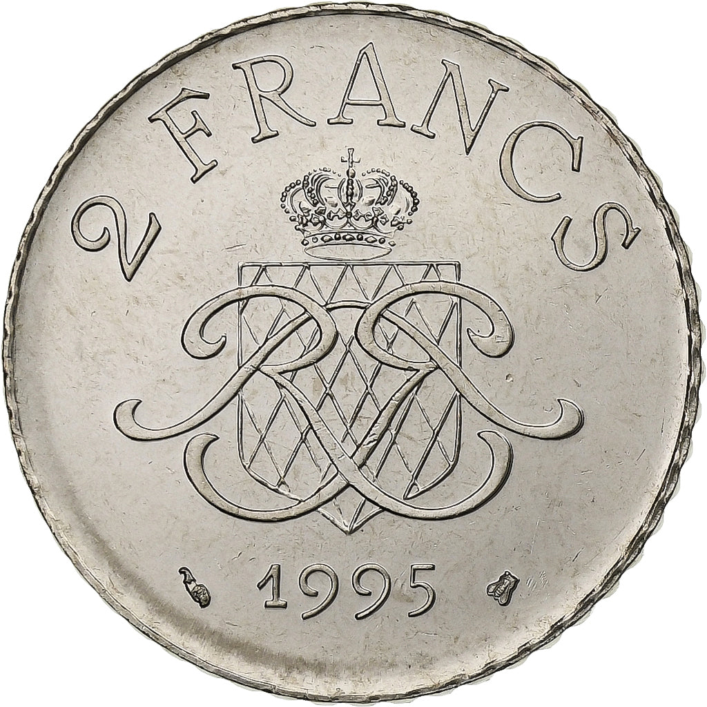 Monaco, Rainier III, 2 Francs, 1995, MDP, Série BU, Nickel, MS(65-70)