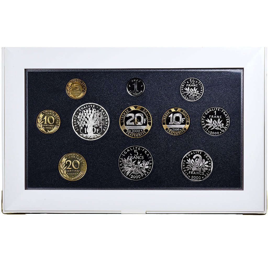 France, Coffret 1 c. à 100 frs., 2000, MDP, Proof, MS(65-70)