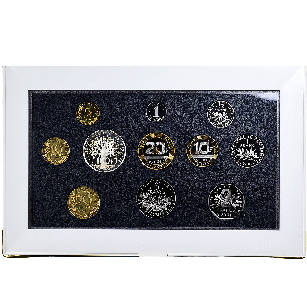 France, Coffret 1 c. à 100 frs., 2001, MDP, Proof, MS(65-70)