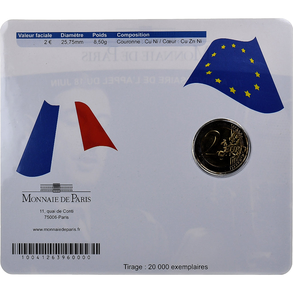 France, 2 Euro, Appel du 18 juin, BU, 2010, MDP, Bi-Metallic, MS(65-70)