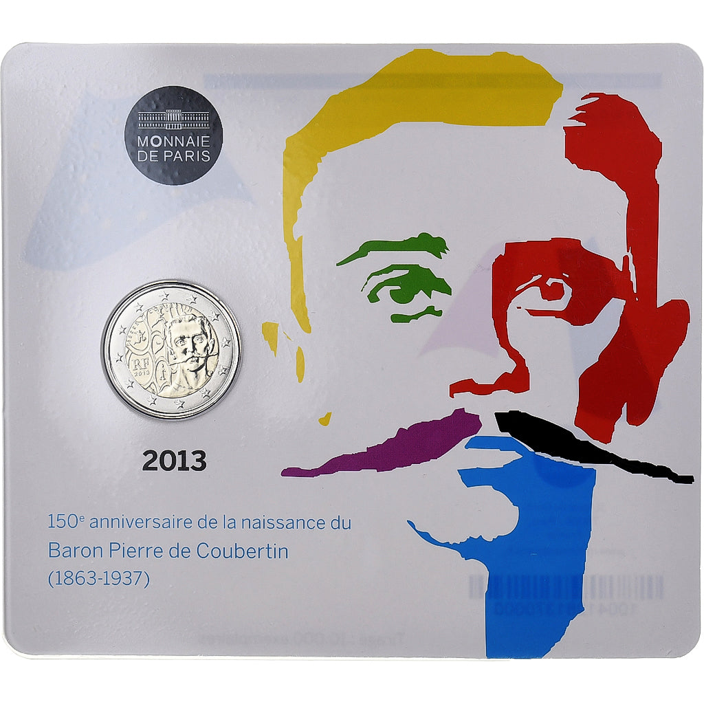 França, 2 Euro, Pierre de Coubertin, BU, 2013, MDP, Bimetálico, MS(65-70)