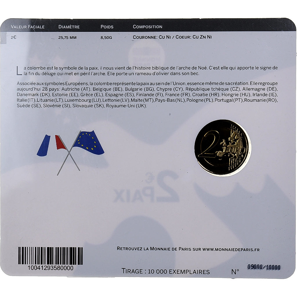 France, 2 Euro, Peace, BU, 2015, MDP, Bi-Metallic, MS(65-70)