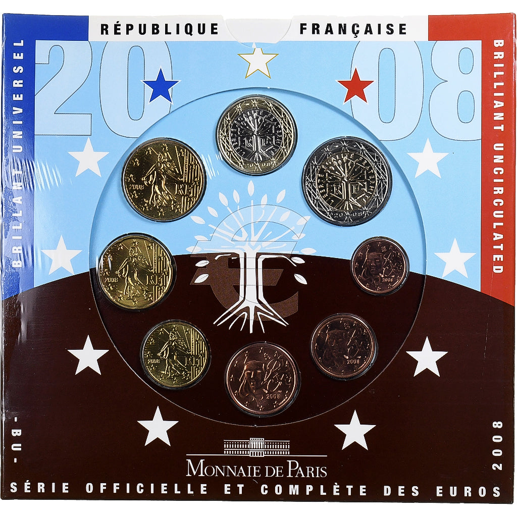 França, Coffret 1c. à 2€, BU, 2008, MDP, N/D, MS(65-70)