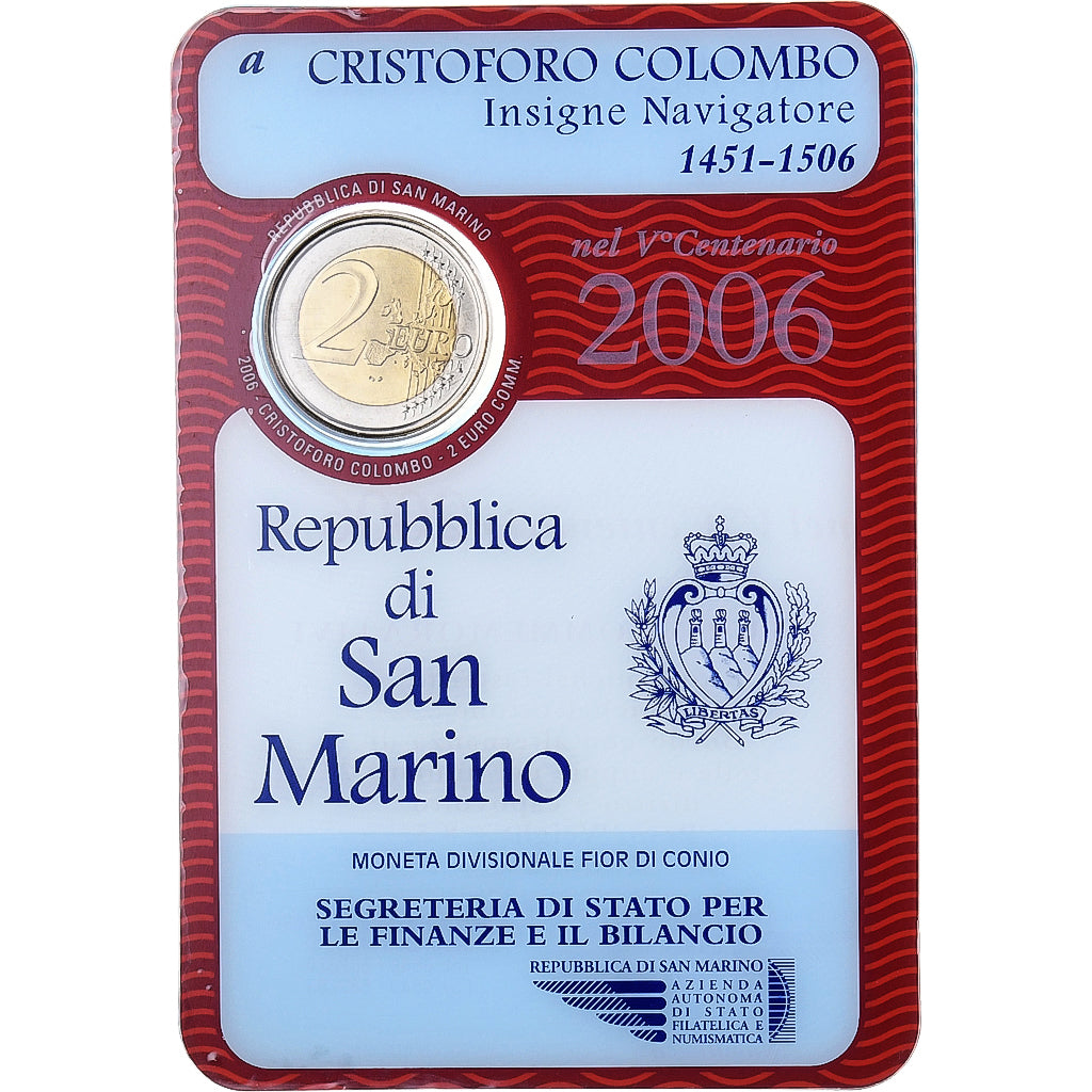 San Marino, 2 Euro, Cristoforo Colombo, 2006, Rome, Bi-Metallic, MS(65-70)