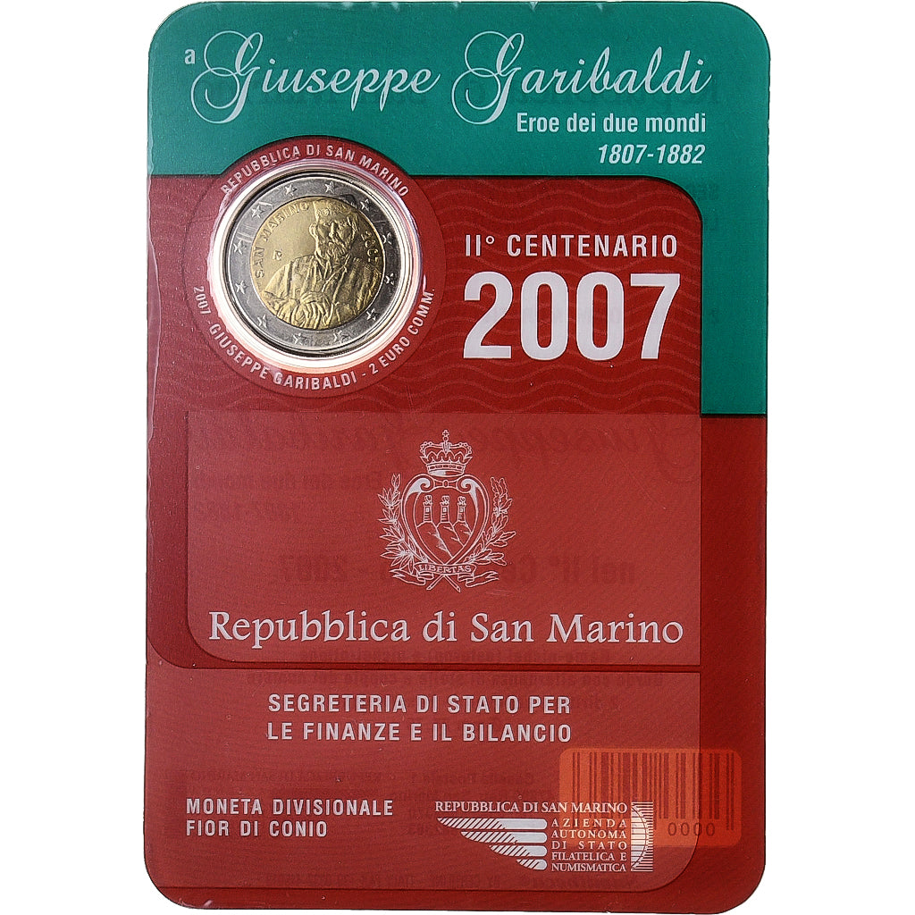 San Marino, 2 Euro, Giuseppe Garibaldi, 2007, Rome, Bi-Metallic, MS(65-70)