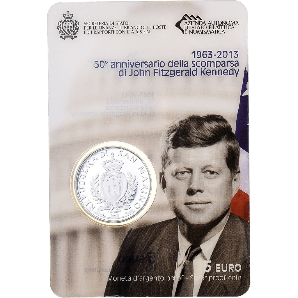 San Marino, 5 Euro, Death of John F. Kennedy, 2013, Rome, Argento, FDC