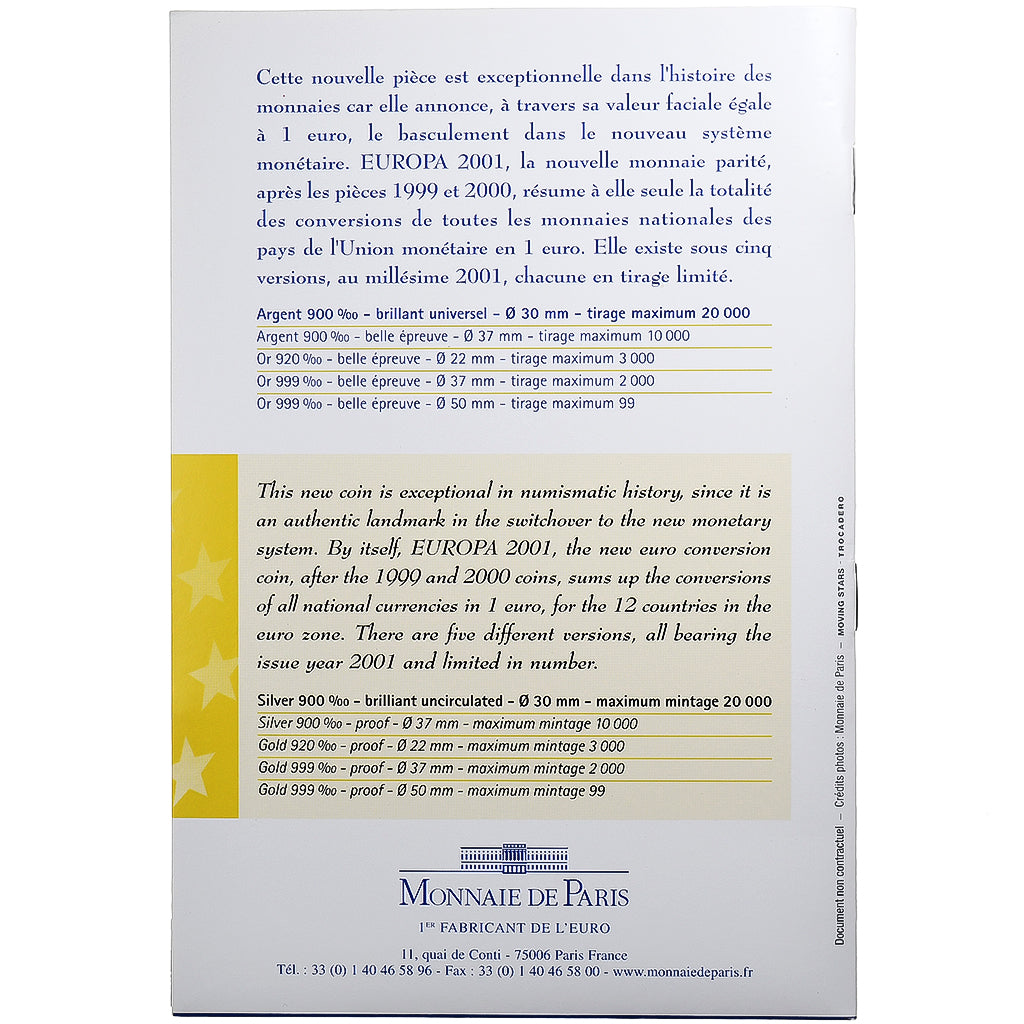 Frankreich, 6.55957 Francs, Europa, 2001, MDP, BU, Silber, STGL