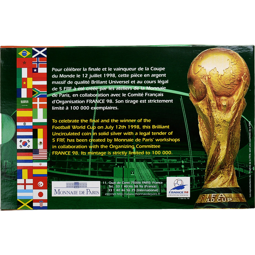 France, 5 Francs, French victory, 1998, MDP, Silver, MS(65-70)