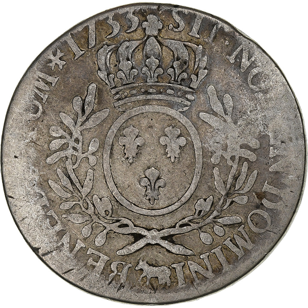 Francia, Louis XV, Ecu aux branches d'olivier, 1733, Pau, Argento, B+