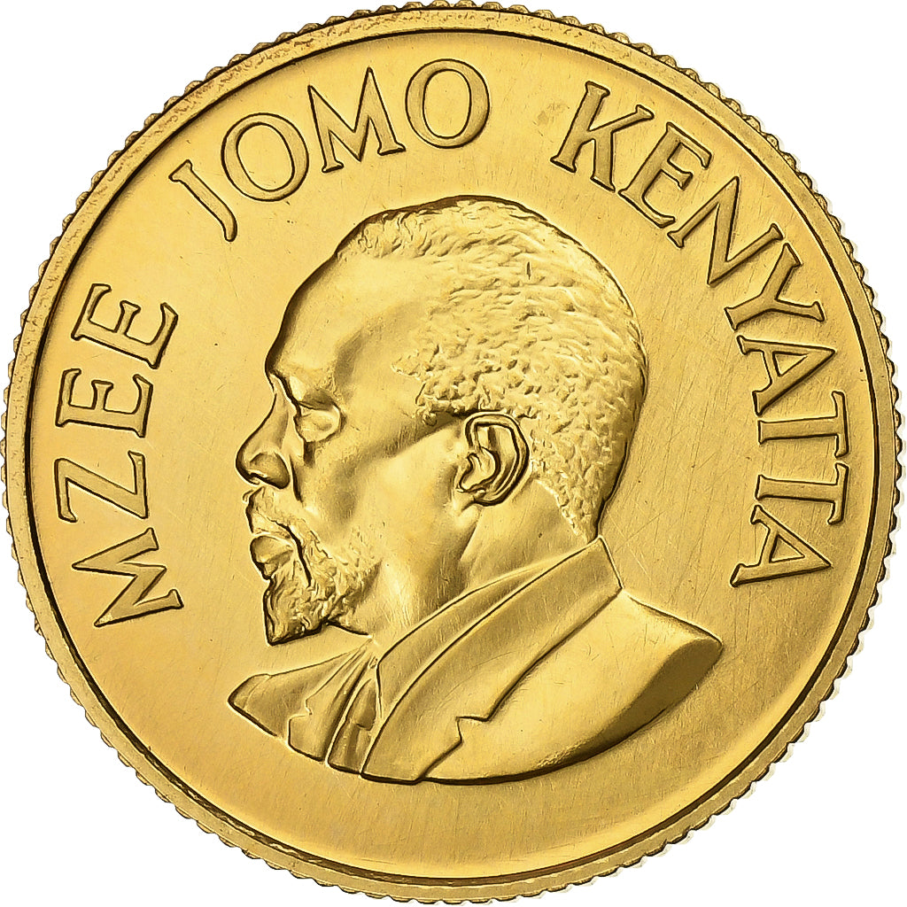 Quénia, 100 Shillings, Mzee Jomo Kenyatta, 1966, London, Dourado, MS(63), KM:7