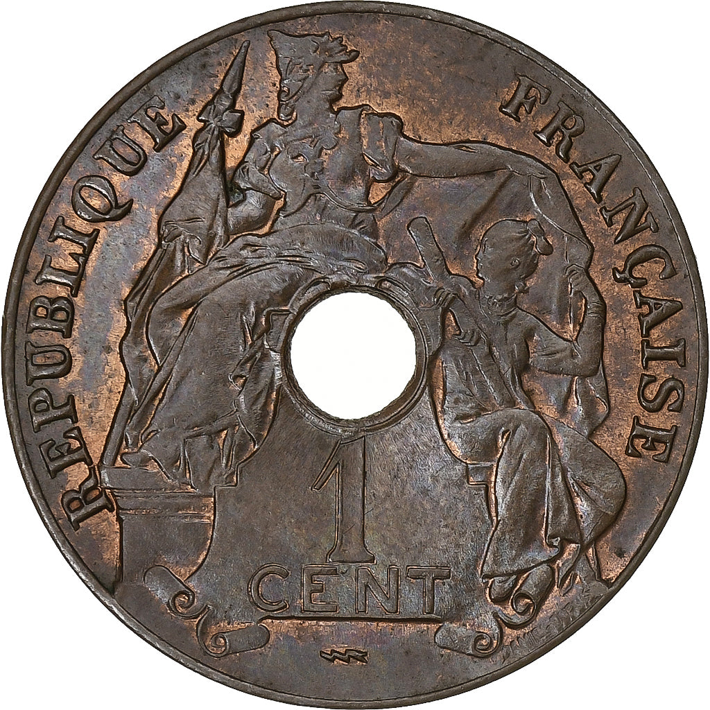 Indochina Francesa, 1 Centième, 1922, Poissy, Bronze, AU(55-58)