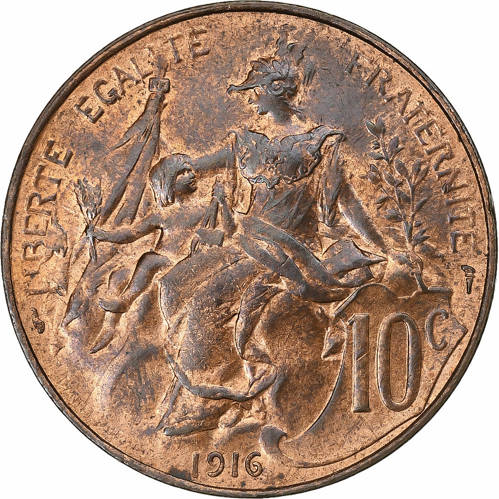 Francja, 10 Centimes, Daniel-Dupuis, 1916, Paris, Brązowy, MS(63)