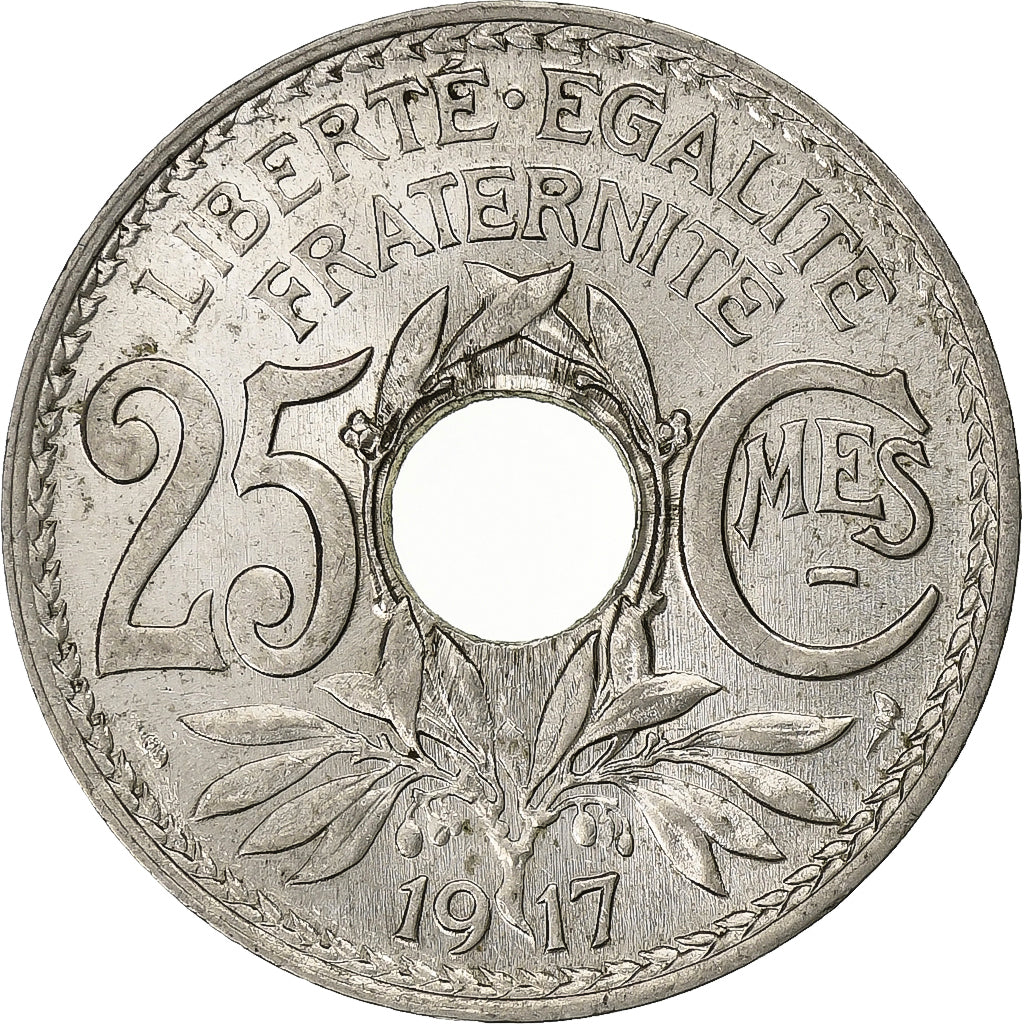 Francia, 25 Centimes, Lindauer, 1917, Paris, Souligné, Nichel, SPL, Gadoury:379
