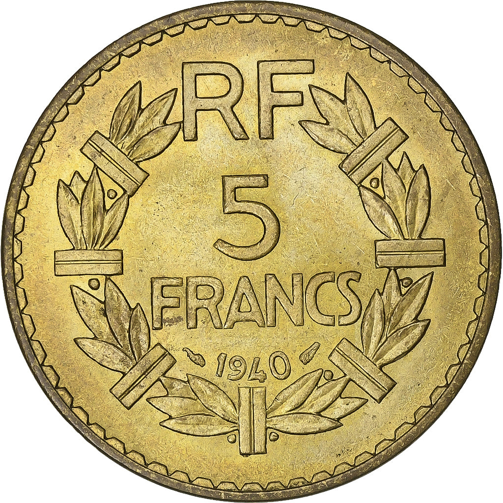 França, 5 Francs, Lavrillier, 1940, Paris, Cobre-Alumínio, AU(55-58)