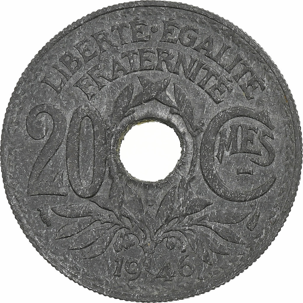 France, 20 Centimes, 1946, Paris, Zinc, VF(30-35)