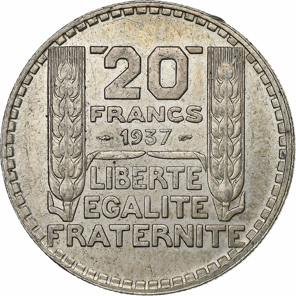 France, 20 Francs, Turin, 1937, Paris, Silver, AU(55-58)