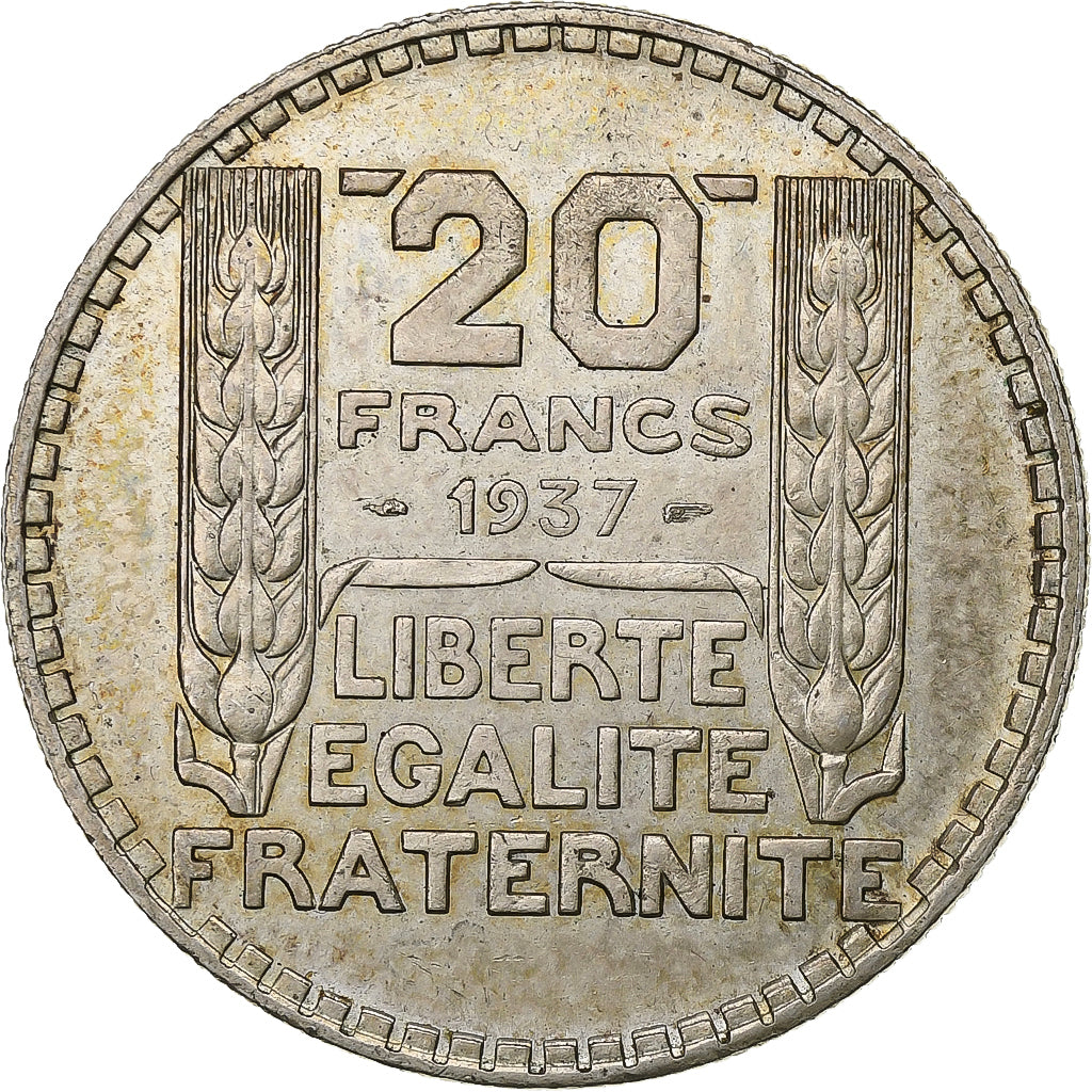 France, 20 Francs, Turin, 1937, Paris, Silver, AU(55-58)