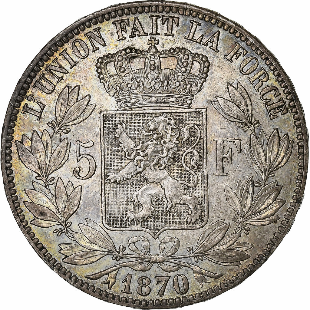 Belgium, Leopold II, 5 Francs, 1870, Brussels, Silver, AU(50-53)