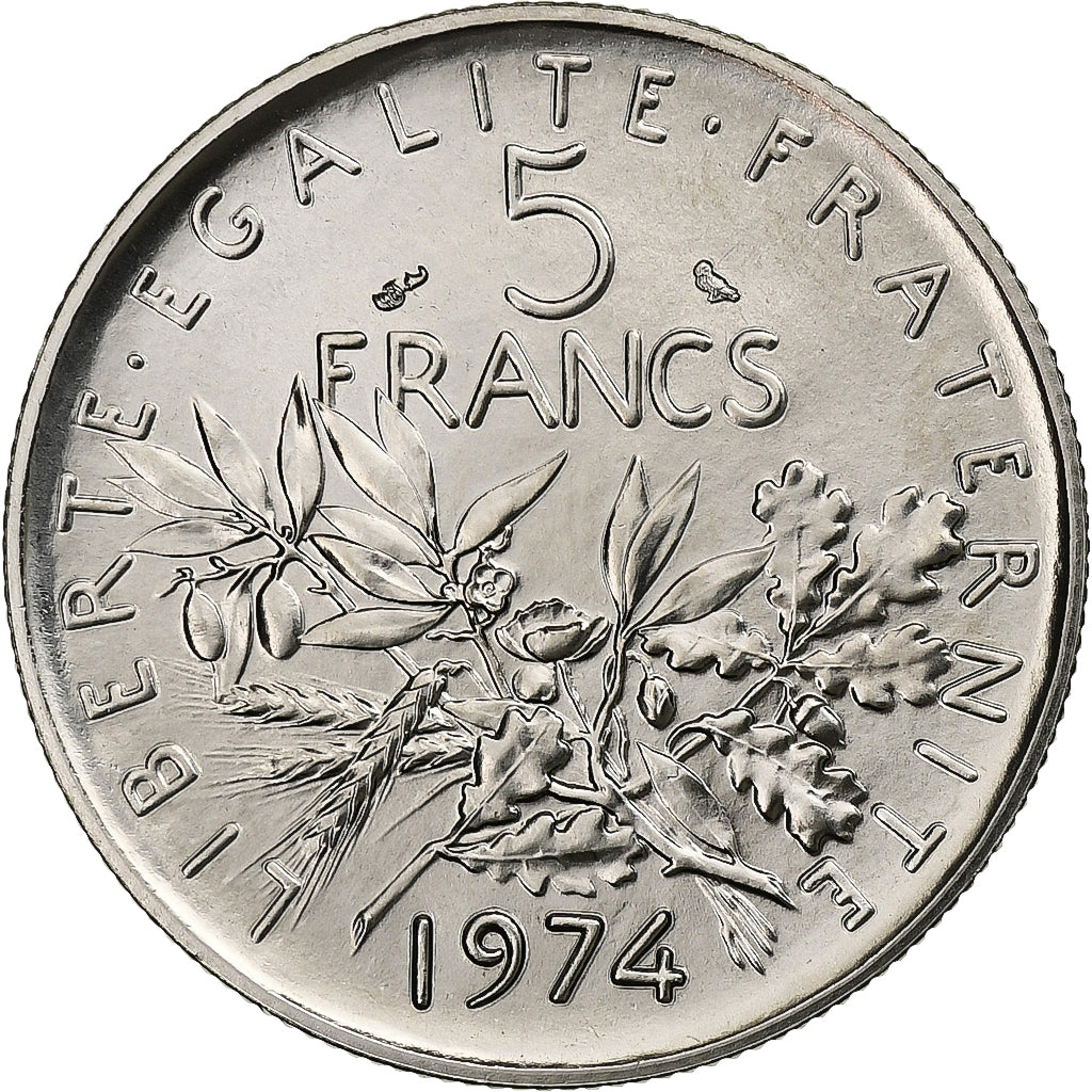 Francja, 5 Francs, Semeuse, 1974, MDP, série FDC, Miedź - nikiel niklowany