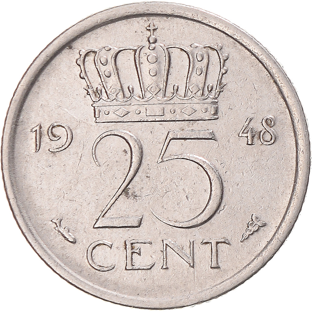 Países Bajos, 25 Cents, 1948, Níquel, MBC