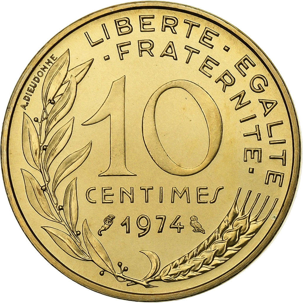 Francja, 10 Centimes, Marianne, 1974, MDP, série FDC, Brąz-Aluminium