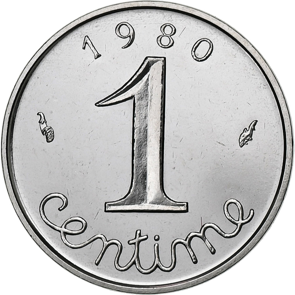 Francja, 1 Centime, Épi, 1980, MDP, série FDC, Stal nierdzewna, MS(65-70)