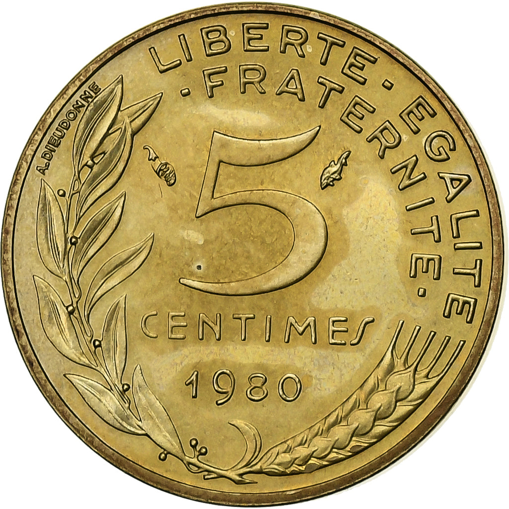 France, 5 Centimes, Marianne, 1980, MDP, série FDC, Bronze-aluminium, FDC