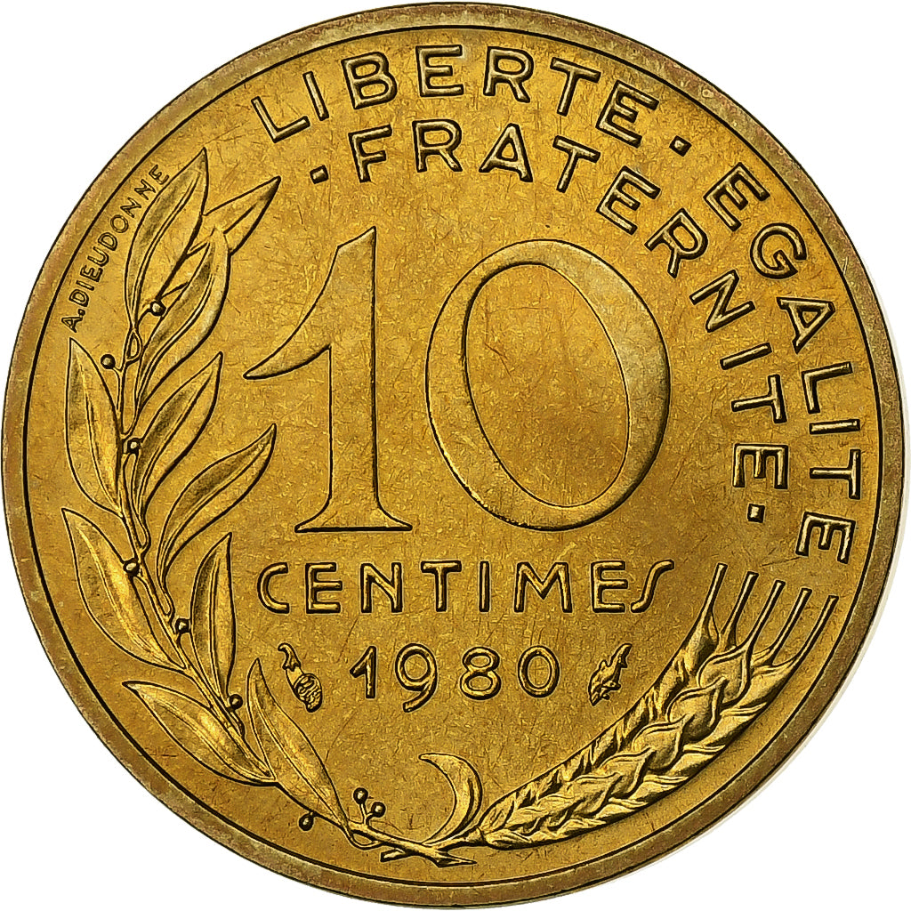 Francja, 10 Centimes, Marianne, 1980, MDP, série FDC, Brąz-Aluminium