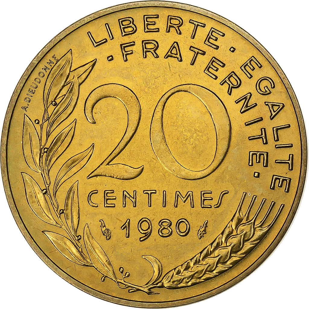 Francia, 20 Centimes, Marianne, 1980, MDP, série FDC, Bronce - aluminio, FDC