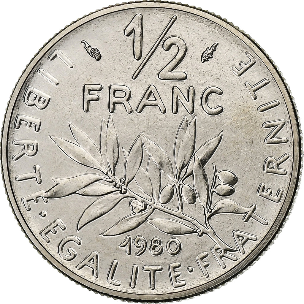 Francia, 1/2 Franc, Semeuse, 1980, MDP, série FDC, Níquel, FDC