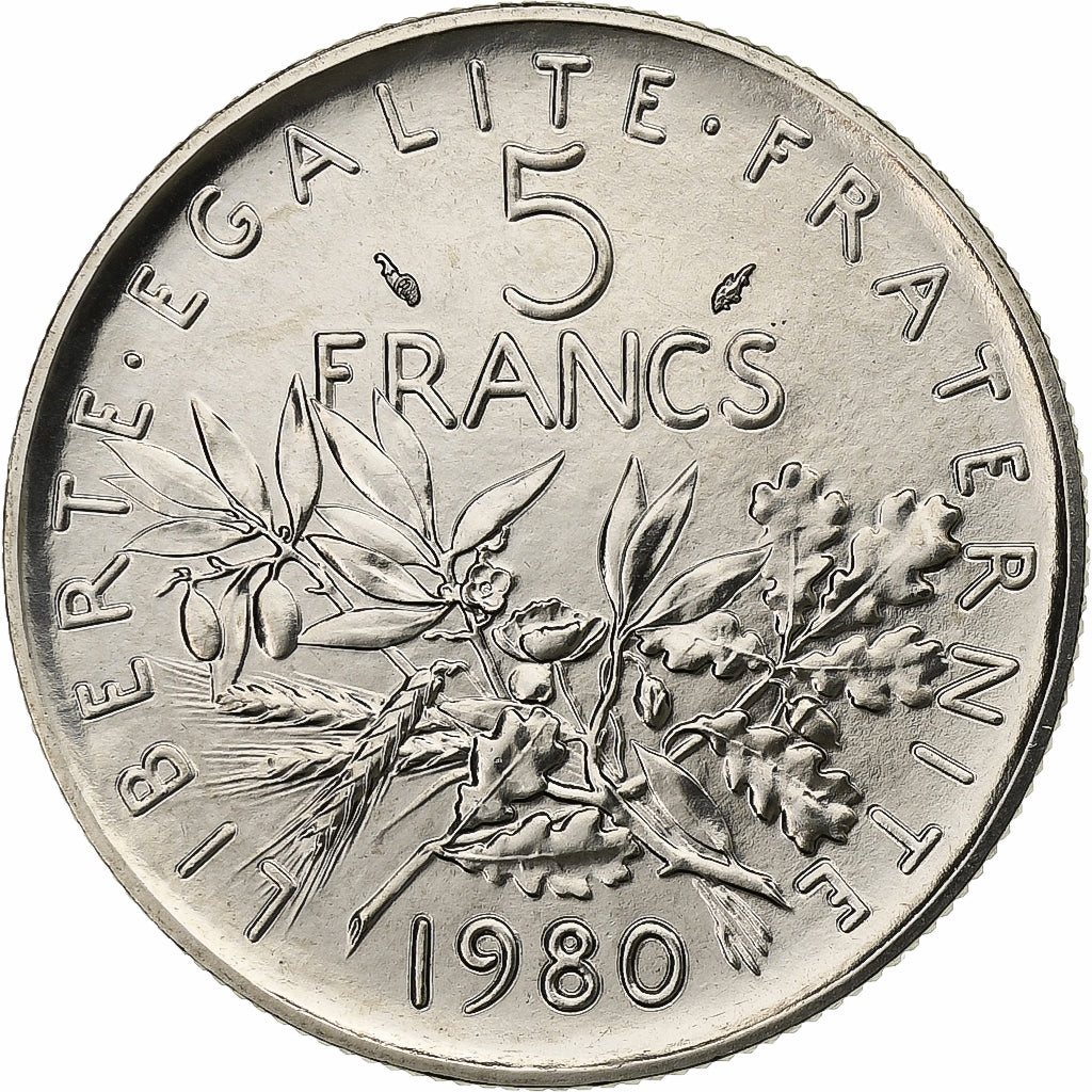 Francia, 5 Francs, Semeuse, 1980, MDP, série FDC, Cobre - níquel chapado en