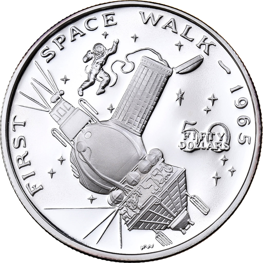 Îles Marschall, 50 Dollars, First Space Walk, 1989, Sunshine Mint, BE, Argent
