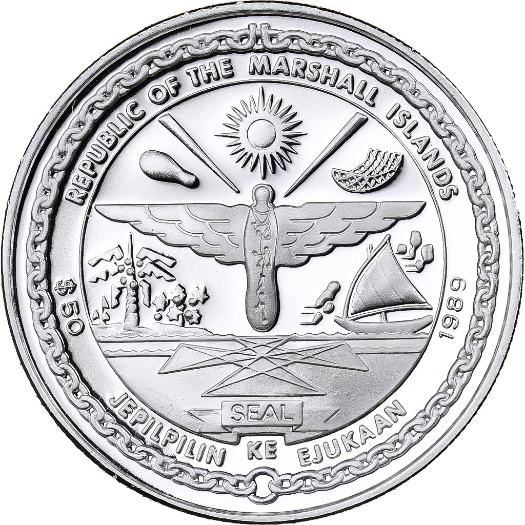 Îles Marschall, 50 Dollars, First Space Walk, 1989, Sunshine Mint, BE, Argent