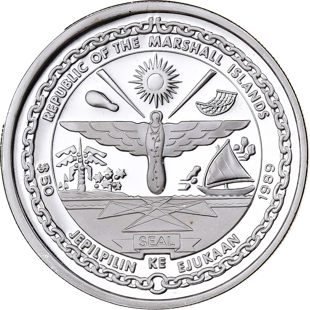 Marshall Islands, 50 Dollars, First Space Shuttle Flight, 1989, Sunshine Mint