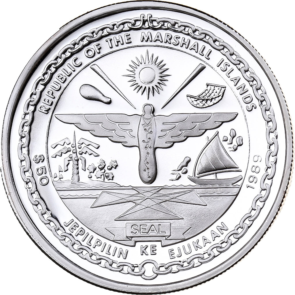 Isole Marshall, 50 Dollars, First Rendezvous in Space, 1989, Sunshine Mint, FS