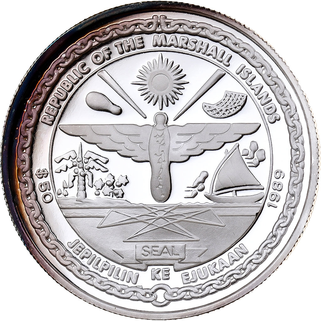 Marshall Islands, 50 Dollars, First Soft Landing on the Moon, 1989, Sunshine
