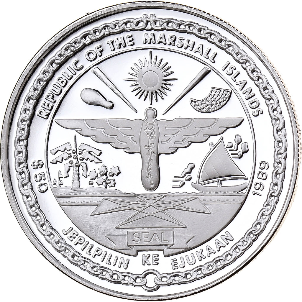 Marshall Islands, 50 Dollars, First Liquid Fuel Rocket Launch, 1989, Sunshine
